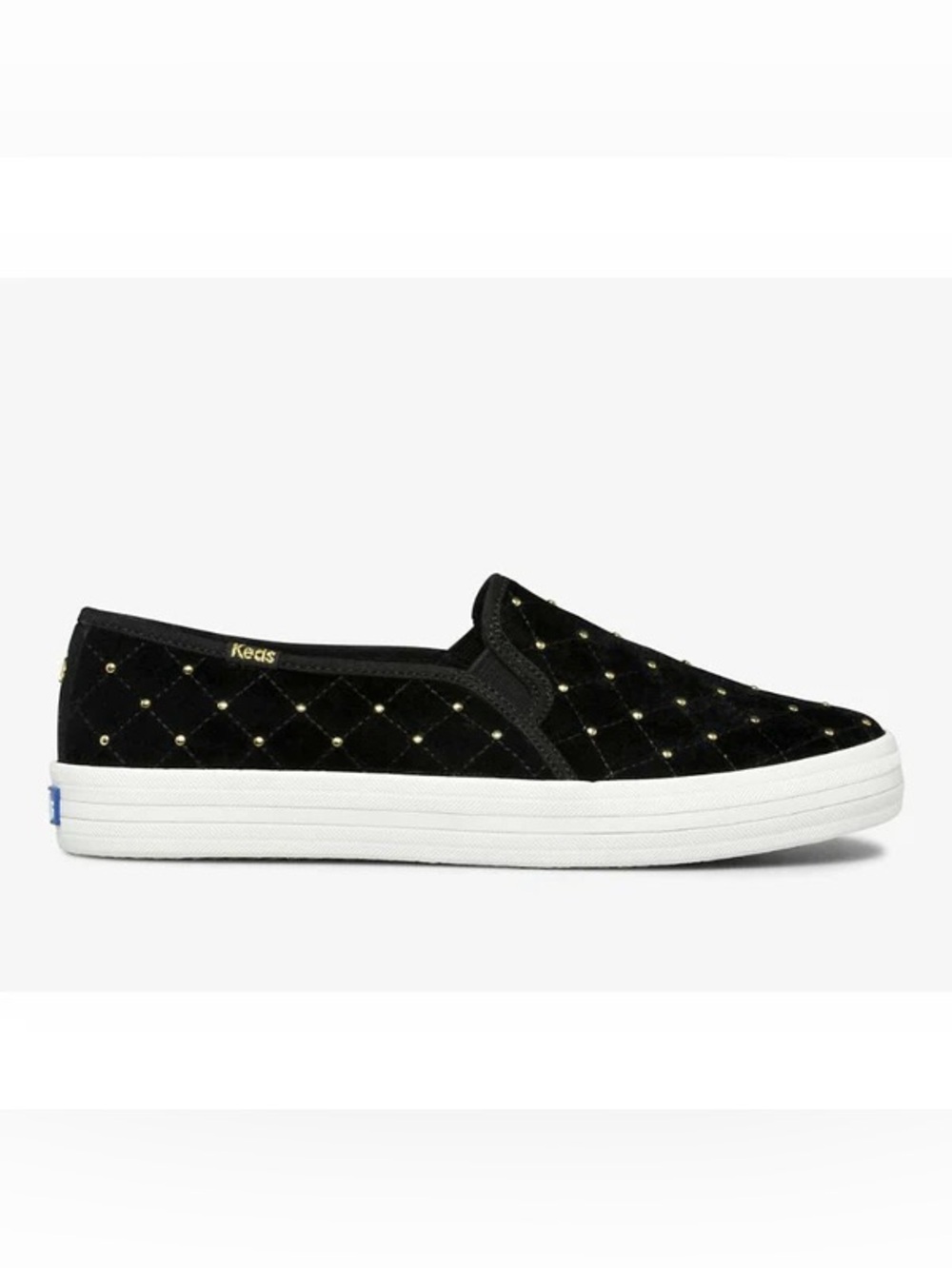 Kate Spade X Keds velvet quilted gold stud slip on